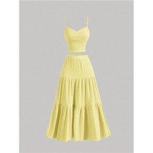 MOD Yellow Women Camisole Top And Long Midi Skirt